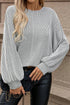 Ribbed Knit Round Neck Drop Shoulder Lantern Sleeve Top